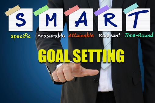 Businessman pointing smart goal setting for business achievement concept